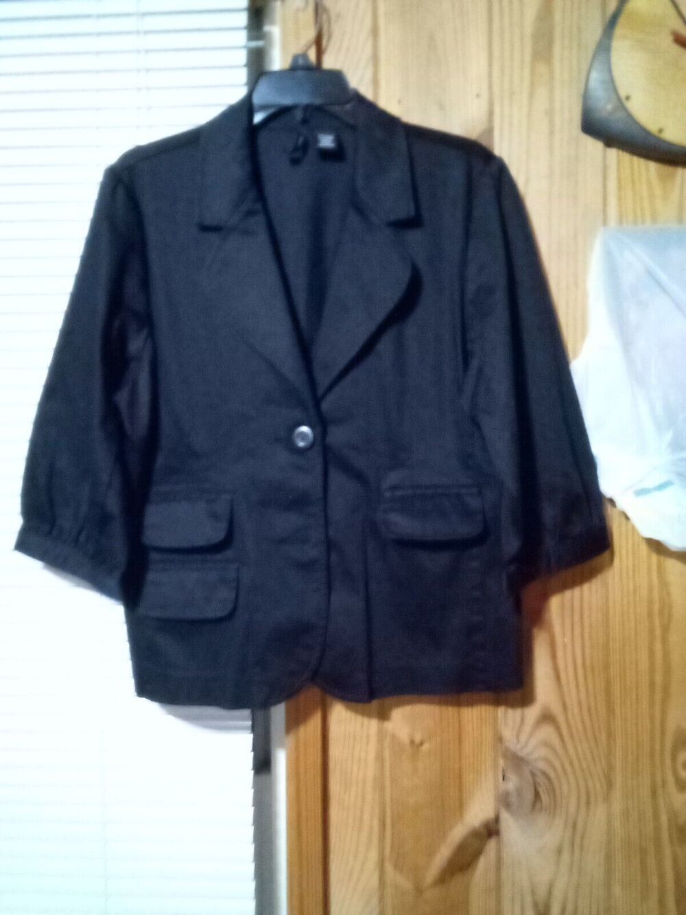 New Directions Black L 3/4 Sleeve Blazer Jacket